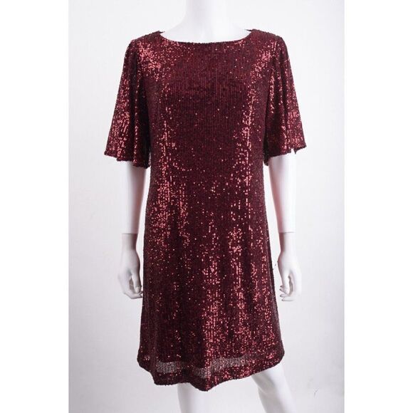 Forest Lily Womens Red Sequin Shift Dress M Medium Short Sleeved Party NWT - Picture 1 of 6